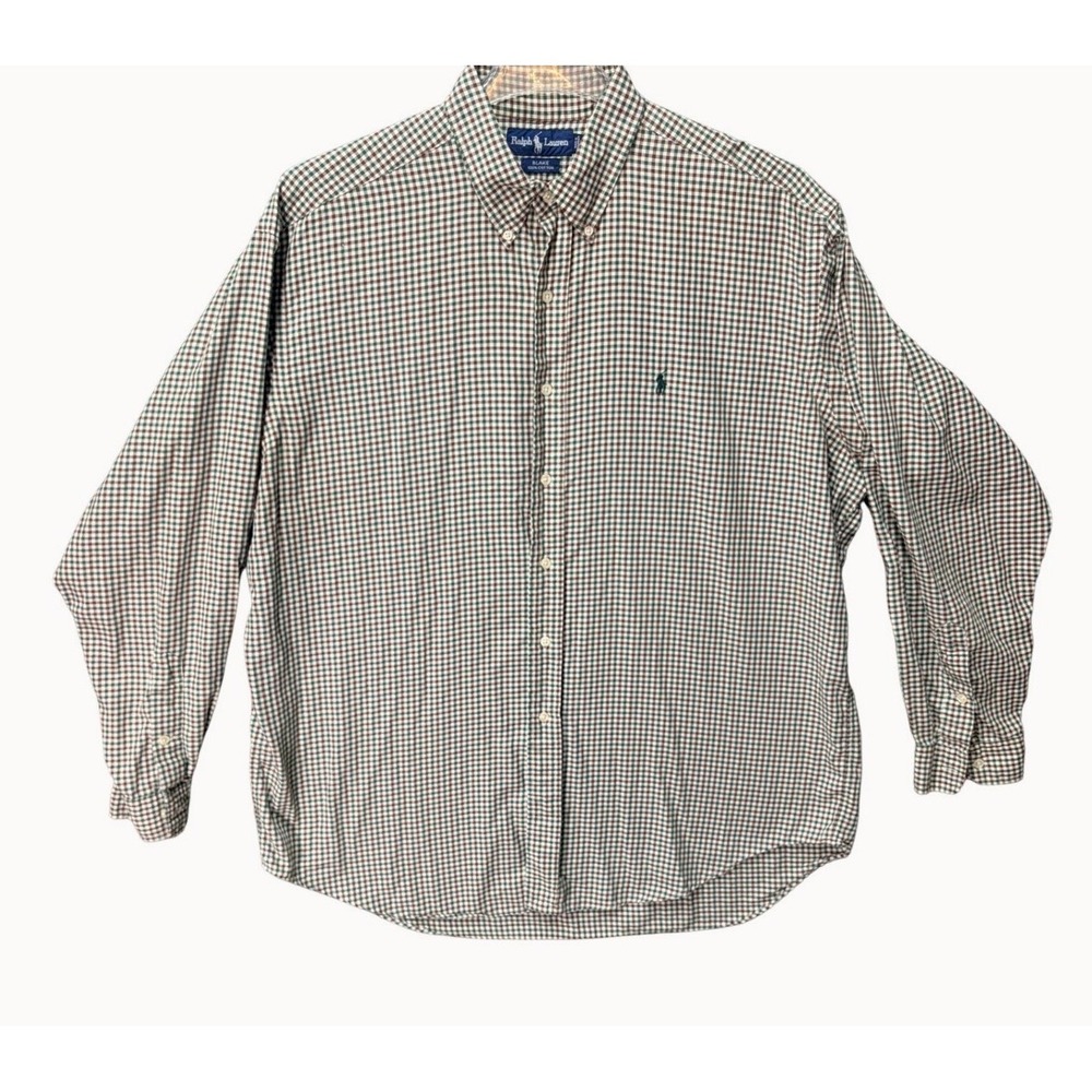VTG Ralph Lauren Blake 90s Cotton Green Brown Gingham Button Down Shirt‎ XL